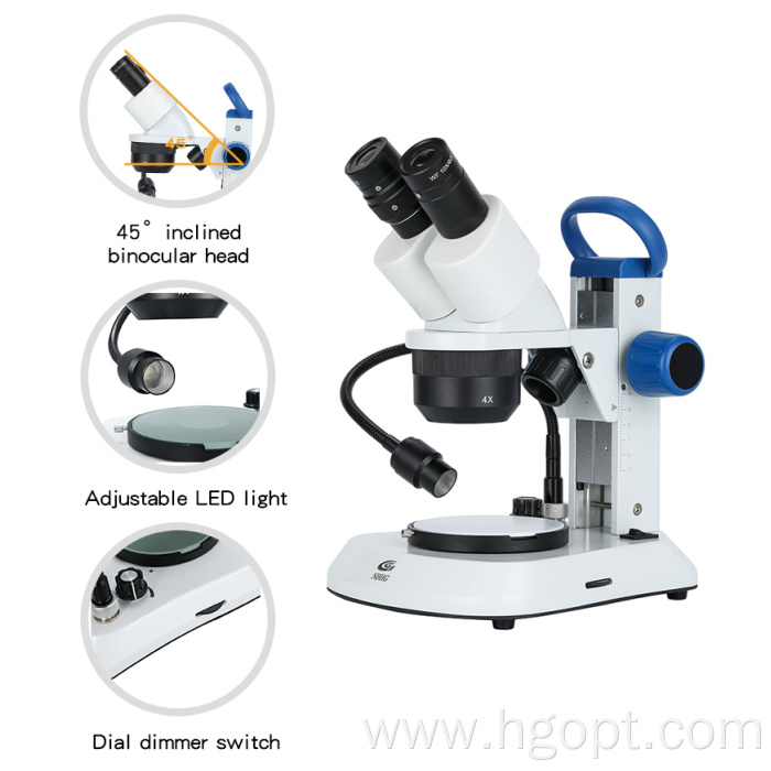 Research Stereo Microscope with Adjustable LED Light